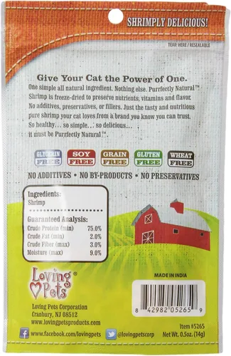Miniatura 2 de Loving Pets Purrfectly - Golosinas naturales de camarones liofilizados para gatos, 0.5 onzas