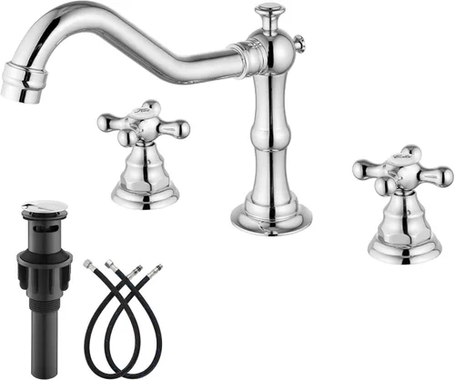 gotonovo Grifo de baño de 3 orificios de 8 pulgadas de separación amplia, grifo de lavabo de baño con 2 manijas cruzadas, grifo mezclador vintage de