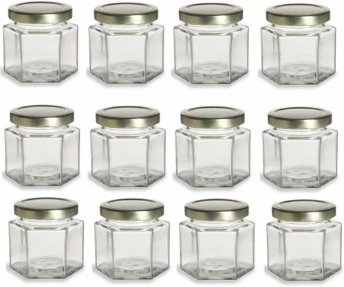 Miniatura 5 de Nakpunar 24 tarros hexagonales de vidrio de 1.5 oz con tapas negras - 1.5 fl oz
