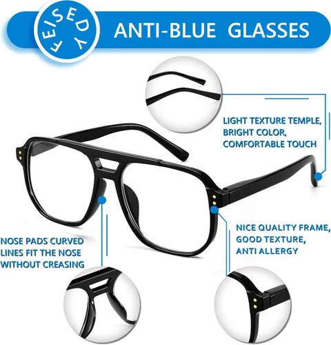 Miniatura 6 de FEISEDY Gafas de lectura retro estilo aviador, para mujeres y hombres, con bloqueo de luz azul, lentes de lectura, armazón de plástico ligero B0071
