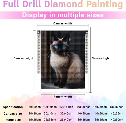 Miniatura 2 de Kits de pintura de diamantes para adultos, hermoso gato siamés redondo taladro completo 5D diamantes gemas arte arte kits de decoración del hogar