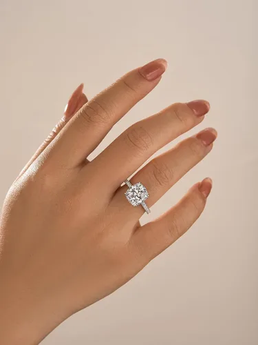 Miniatura 35 de Anillo de compromiso de corte cojín de 4 quilates para mujer, piedra blanca/amarilla grado 5A, circonita cúbica S925, plata, amarillo/blanco/oro rosa