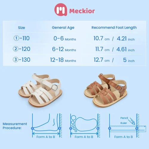Miniatura 18 de Meckior Sandalias de verano con punta abierta y suave de piel sintética para bebés y niñas pequeñas