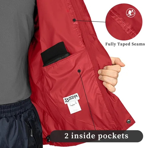 Miniatura 41 de 33,000ft - Chaqueta de lluvia impermeable y plegable para hombre, ligera, con capucha, cortavientos ideal para golf o ciclismo
