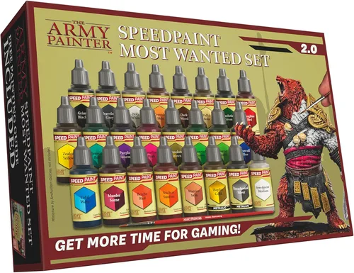 The Army Painter, Speedpaint 2.0, Juego de pinturas más solicitadas, 24 botes de 18 ml de Speedpaints incl. 2 metálicos, 1 medio y 1 pincel gratis