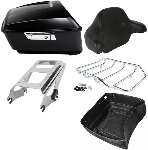 Miniatura 26 de TCMT Caja de maletero King para motocicleta con respaldo y montaje para dos personas, compatible con Harley 2009-2013 Touring Road Street Electra
