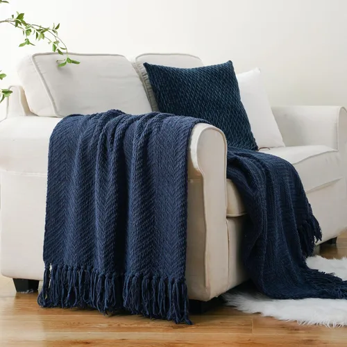 Miniatura 3 de BATTILO HOME Manta azul marino para sofá, cobija de punto azul de 50" x 60", cobija azul marino súper suave y cálida para silla, sofá, decoración
