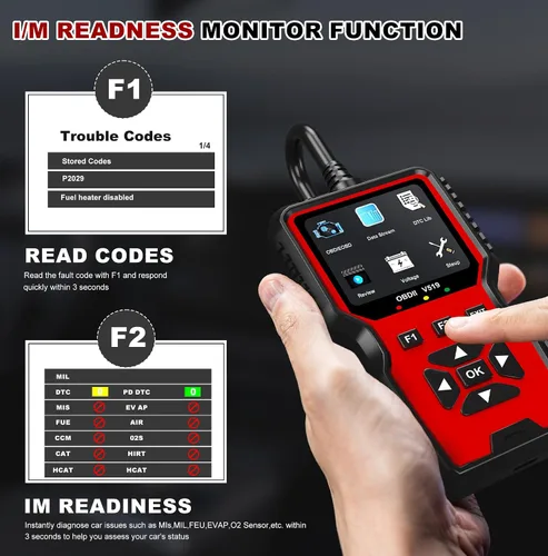 Miniatura 4 de V519 OBD2 Herramienta de diagnóstico escáner – Vechicle Check Motor Lector de código de luz con probador de voltaje de batería, preparación I/M, Rojo