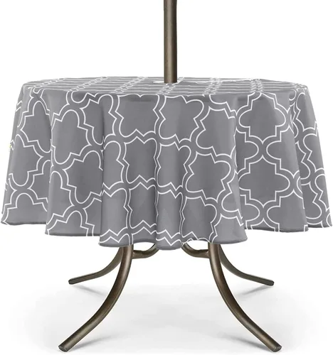 Miniatura 10 de UMINEUX Mantel para exteriores con agujero para sombrilla y cremallera, para primavera/verano, impermeable, para picnic, barbacoa, jardín