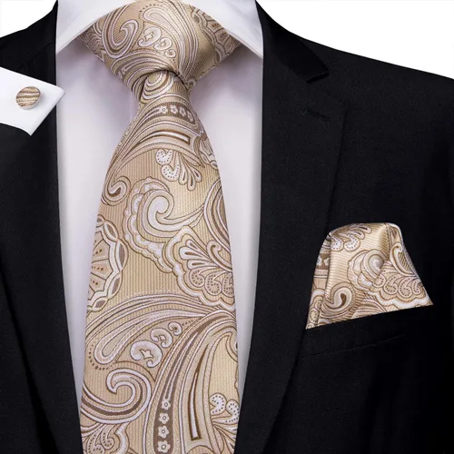 Miniatura 2 de Hi-Tie Conjunto de corbata de cachemira de seda y gemelos cuadrados de bolsillo