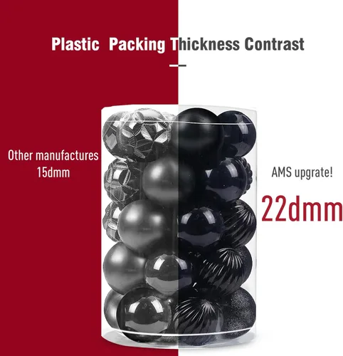 Miniatura 76 de AMS Esferas de Navidad de 2.36 pulgadas/60mm, 34 unidades, adornos grandes, decoraciones para fiestas, inastillables, colgantes festivos para Negro