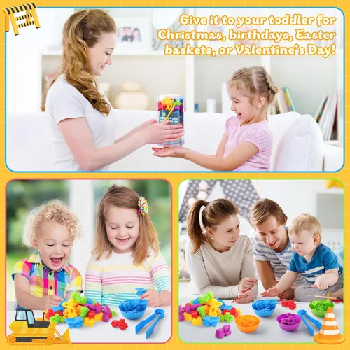 Miniatura 7 de RAEQKS Juguetes de clasificación de conteo, juegos de apilamiento a juego con tazones, actividades sensoriales de aprendizaje preescolar, juguetes