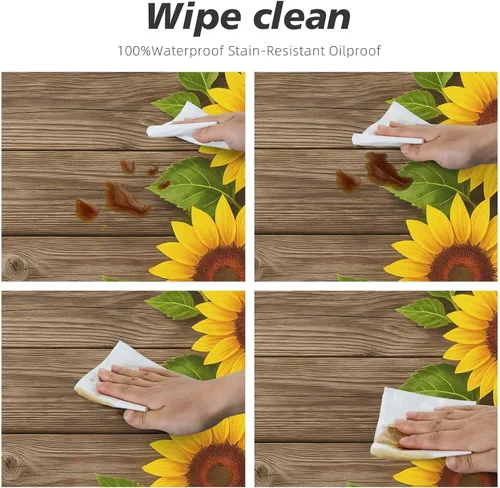 Miniatura 5 de Famame Mantel redondo ajustable con protector elástico, mantel de madera con diseño de girasol para cocina, cena, impermeable, a prueba de aceite