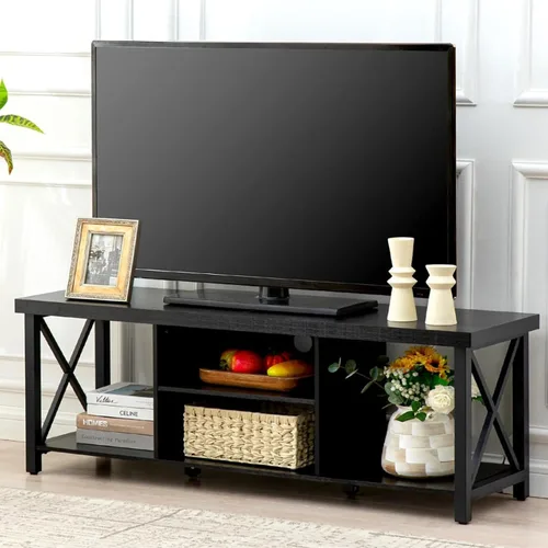 Miniatura 12 de GAZHOME Soporte de TV para TV de hasta 55 pulgadas, mueble de TV con almacenamiento abierto, unidad de consola de TV con estantería para sala de Gris