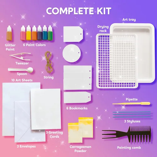 Miniatura 7 de Klever Kits Pintura de mármol para niños, pintura de mármol de agua dorada metálica, arte, artes y manualidades para niñas y niños de 6 a 12 años