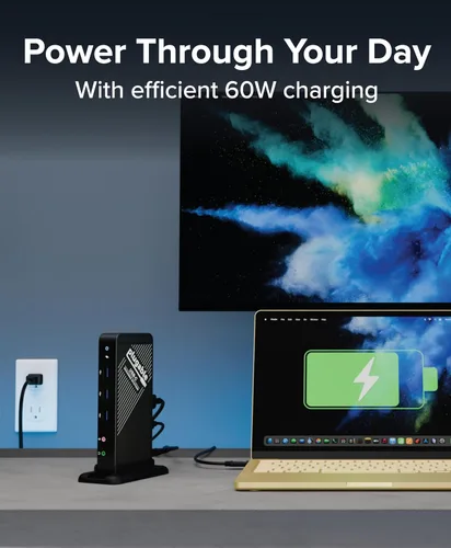 Miniatura 4 de Plugable Base USB-C con HDMI 4K y carga de 60 W, compatible con MacBook Neo, Thunderbolt 3/4, USB 4 y USB-C macOS, Windows y Chromebook, Ethernet