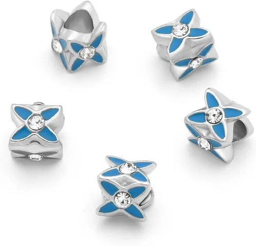 Miniatura 16 de 10 cuentas sueltas de gran agujero de flor de rosa (agujero de 0.177 in) espaciador de metal plateado antiguo para manualidades de joyería MEC-E3