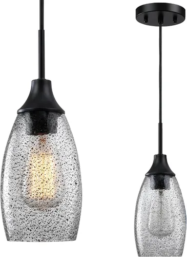 Miniatura 19 de Viinew Mini Lámpara Colgante de Vidrio, 1-Luz de Vidrio Artístico Ovalado Blanco Soplado a Mano Lámpara Colgante Suspendida para Isla de Cocina