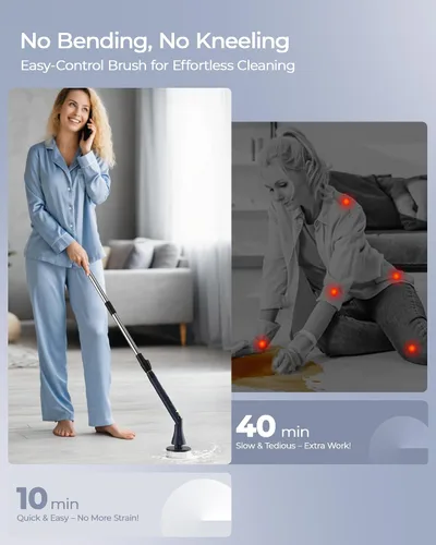 Miniatura 3 de MayKing Depurador eléctrico giratorio con 9 cabezales de cepillo, limpiador eléctrico inalámbrico ajustable de 3 ángulos y 4 longitudes, pantalla