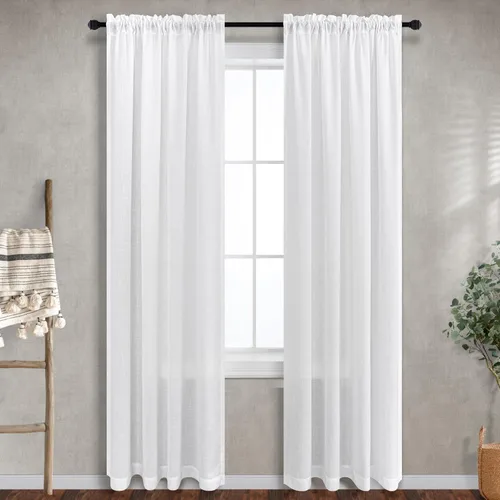 Miniatura 74 de Mrs.Naturall - Cortinas transparentes con bolsillo para barra de 36x63 pulgadas de lino mezclado negro