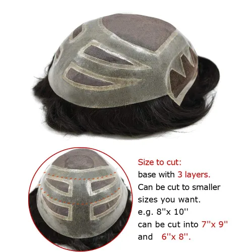 Miniatura 4 de Frente de encaje francés para hombre sistema de pelo tupé para hombres Natural Hairine 8 "X10" sistema de cabello humano para hombres postizo #1B