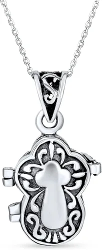 Estilo vintage cristiano Jesús pez cuadrado corazón veneno caja de oración medallón collar colgante momento o recuerdo conmemorativo soporte para