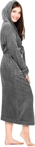 Miniatura 3 de NY Threads - Bata de baño de vellón con capucha para mujer, larga y afelpada