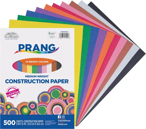 Prang (Formerly SunWorks) Papel de construcción, 10 colores surtidos, 9 x 12 pulgadas, 500 hojas