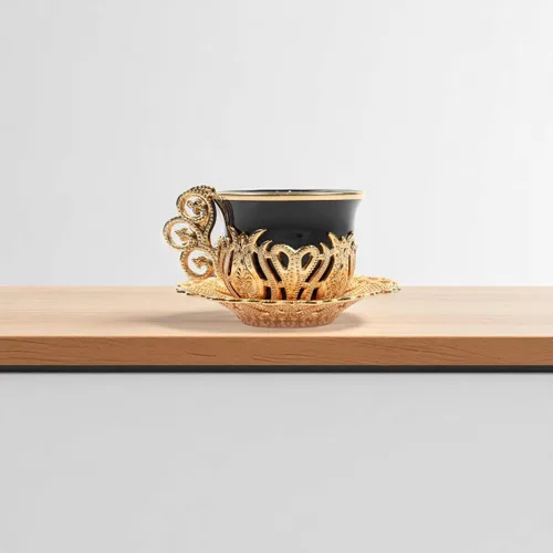 Miniatura 9 de Alisveristime Juego de 12 tazas de café turco griego árabe café expreso taza platillo de porcelana (negro dorado)