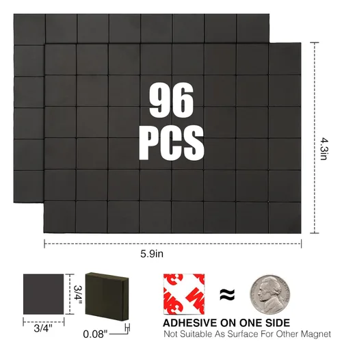 Miniatura 2 de Cuadrados magnéticos con respaldo adhesivo 3M (96 unidades cada una de 3/4 x 3/4 pulgadas), tira de cinta magnética autoadhesiva precortada