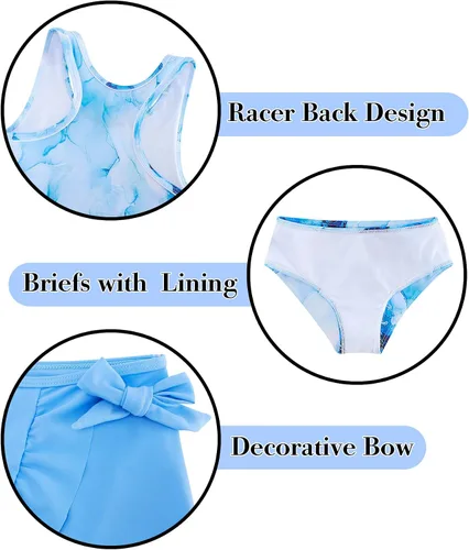 Miniatura 6 de Traje de baño tankini de 3 piezas para niñas, lindo bikini con salida de baño con falda de playa de 5 a 16 años