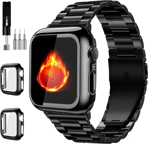 Miniatura 7 de Bekomo Compatible with Apple Watch Band 49mm 46mm 44mm 45mm 42mm 40mm 38mm 41mm, Stainless Steel iWatch Bands with 2 Pack Tempered Glass Case for