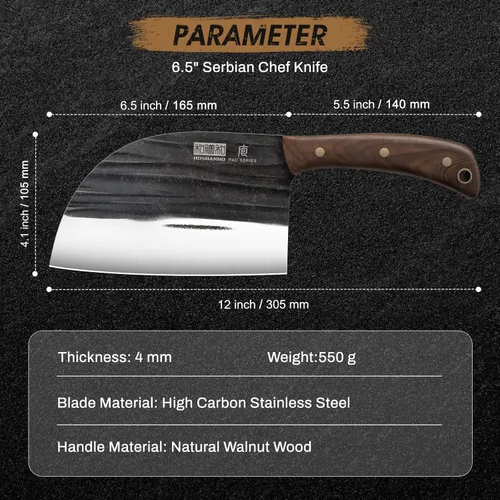 Miniatura 4 de HOSHANHO Cuchillo de chef serbio de 6.5 pulgadas, cuchillo de carnicero de acero de alto carbono para cortar carne, cuchillo de carnicero forjado