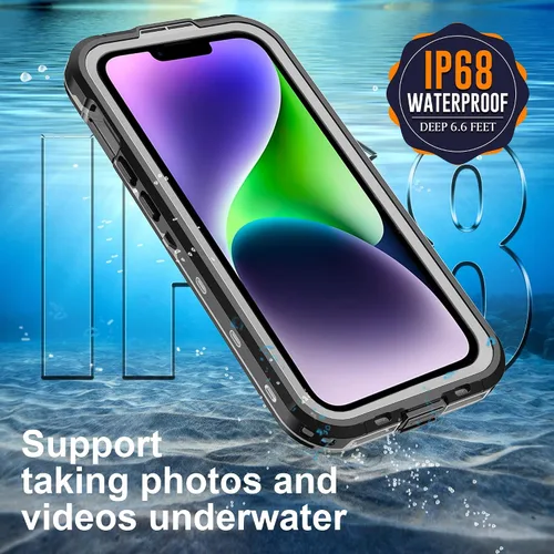 Miniatura 3 de Funda impermeable para iPhone 14 Plus con protector de pantalla integrado y compatible con MagSafe, resistente carcasa de cuerpo completo, a prueba