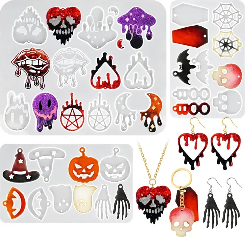 Miniatura 14 de Paquete de 5 moldes de resina para aretes, moldes de joyería de resina, moldes de silicona para colgantes de Navidad, varias formas, árbol de 5