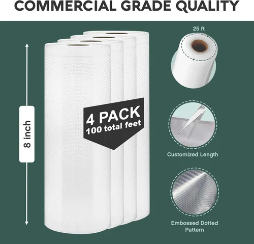 Miniatura 7 de Avid Armor Bolsas selladoras al vacío, paquete de 4, 8 x 25 rollos, bolsas de sellado al vacío sin BPA para almacenamiento de alimentos, preparación