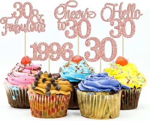 Miniatura 24 de Gyufise Paquete de 24 adornos negros para cupcakes de 10.º cumpleaños con purpurina negra 10 Ten Hello 10 Dights dobles desde 2015 para decoraciones