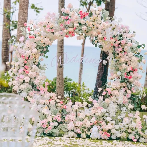 Miniatura 8 de Wokceer Soporte de telón de fondo redondo de 5 pies, marco de arco de globos, soporte de telón de fondo redondo dorado para boda, fiesta