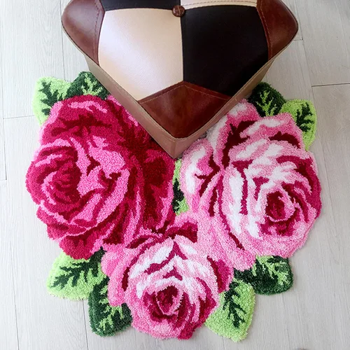 Miniatura 4 de UKELER Accesorios de baño rosas de 27.5 x 23.6 pulgadas, tapete de baño con diseño de flores rosas, antideslizante, lavable a máquina, tapete