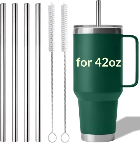 Miniatura 7 de 4 popotes de metal para copa YETI, popotes de repuesto reutilizables de acero inoxidable, con 2 cepillos de limpieza, compatibles con vaso YETI