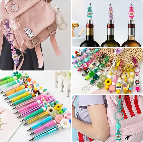 Miniatura 4 de 12 cuentas focales de silicona para hacer llaveros y bolígrafos, cuentas de silicona de personajes a granel para collares y pulseras