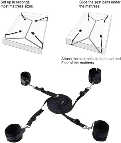 Miniatura 5 de Cuerda sexual para cama de tamaño queen, correas de cama para adultos, colchón King, sujeción sexual para tobillos y muñecas, bar, hombres, pulseras