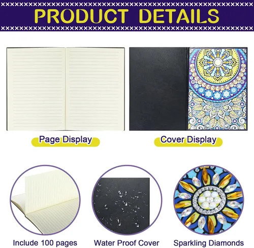Miniatura 4 de Ctosree Juego de 4 cuadernos de arte de diamantes para adultos, adolescentes, mandala, pintura de diamante, diarios forrados, 5D, puntos de gema 5D