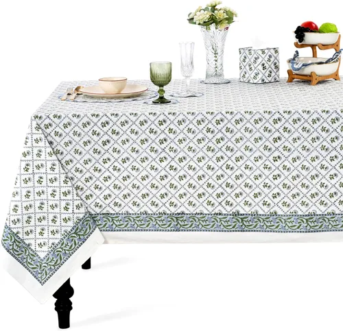 Miniatura 32 de Ridhi Mantel rectangular de algodón con estampado de bloque a mano amarillo mostaza, 102 x 48 pulgadas, reutilizable, decorativo para uso diario