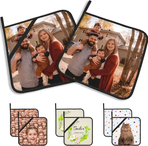 Miniatura 24 de Manoplas de horno personalizadas con soportes para ollas con nombre y foto personalizados, manoplas de horno resistentes al calor y al deslizamiento