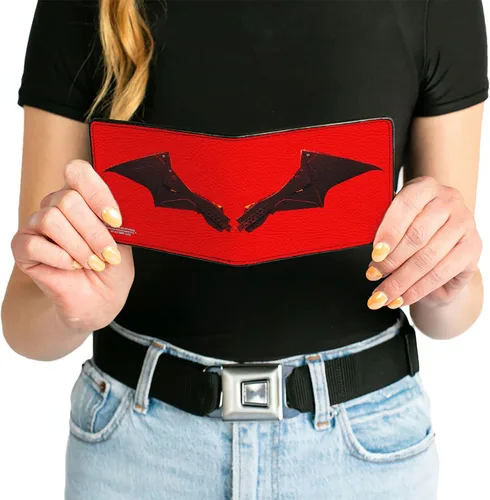Miniatura 6 de Buckle-Down Cartera Bifold PU The Batman Película Murciélago Alas Desgastado Rojo Negro, Batman