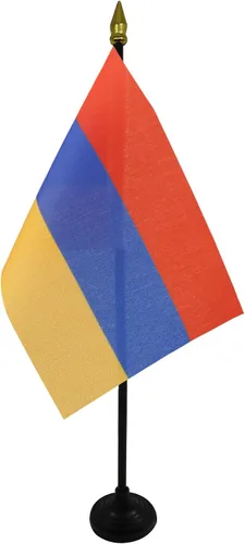 Miniatura 32 de AZ FLAG Bandera de mesa de Albania de 4 x 6 pulgadas - Bandera de escritorio albanesa 5.9 x 3.9 in - Tapa de lanza dorada