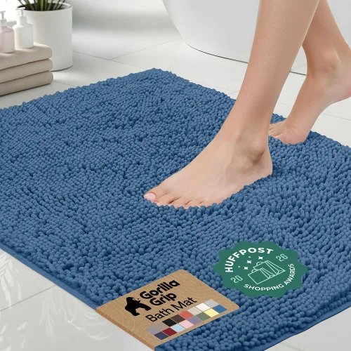 Miniatura 43 de Gorilla Grip - Tapete de baño afelpado, absorbente, peludo, de felpilla, para base de inodoro cuadrada, reverso de goma, suave, de microfibra, claro