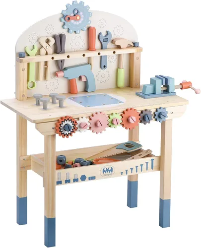 Banco de herramientas para niños, banco de trabajo de juguete, banco de herramientas de madera, taller banco de trabajo con juego de herramientas,