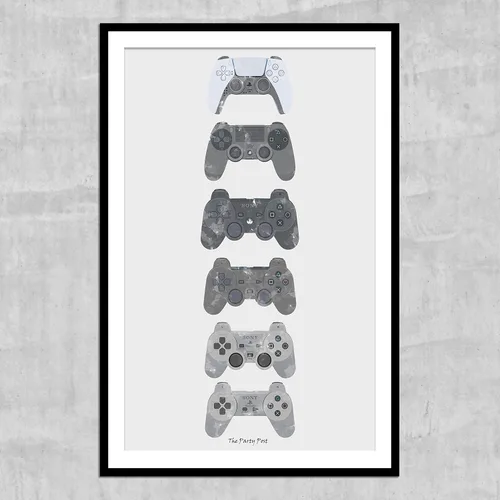Miniatura 5 de Póster de la evolución del controlador PS para decoración de pared de sala de juegos. Historia de los controladores PS, póster artístico